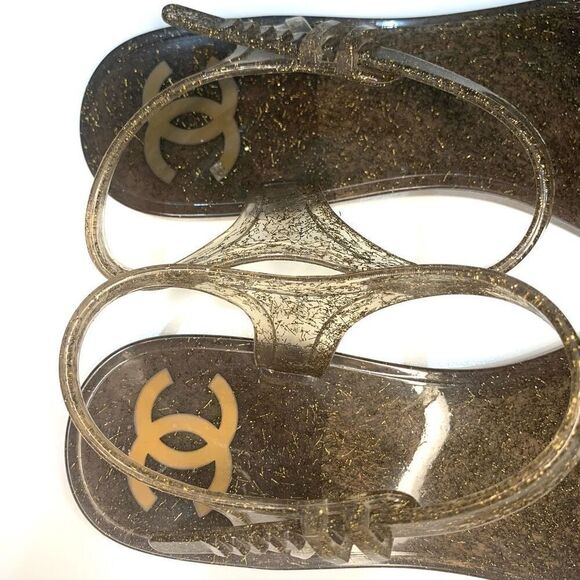 Chanel Camellia Flower Gold Jelly Interlocking CC Sandal EU 41 US 10-10.5 Flats - Picture 5 of 10